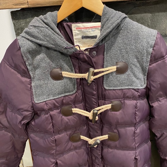 Long purple & grey winter coat jacket parka puffer - Picture 4 of 13